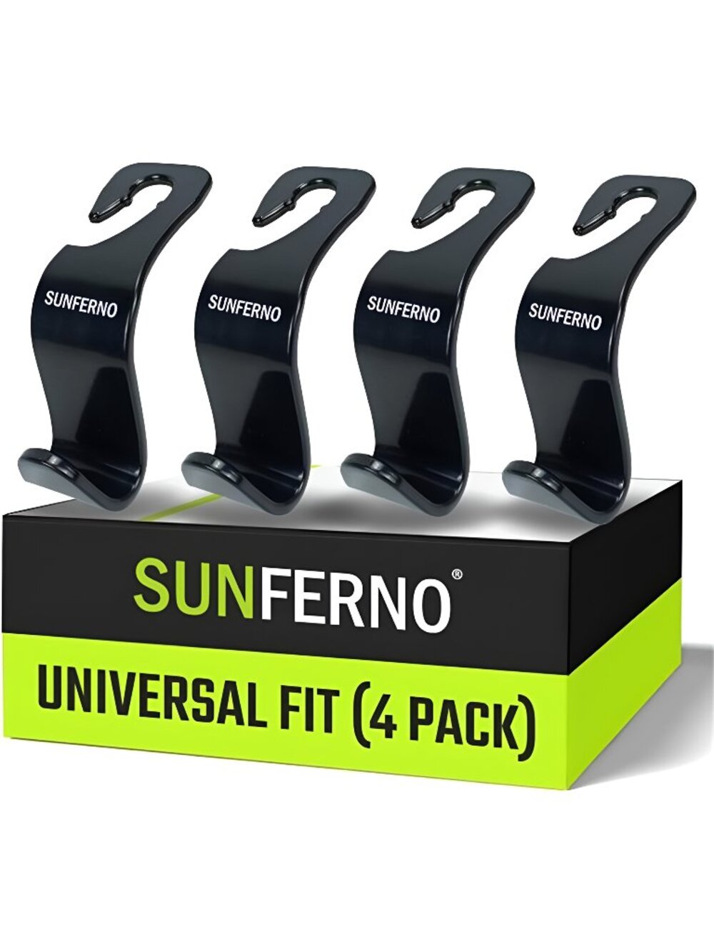 Sunferno Car Headrest Hooks 4 Pack - Back Seat Hanger - Black